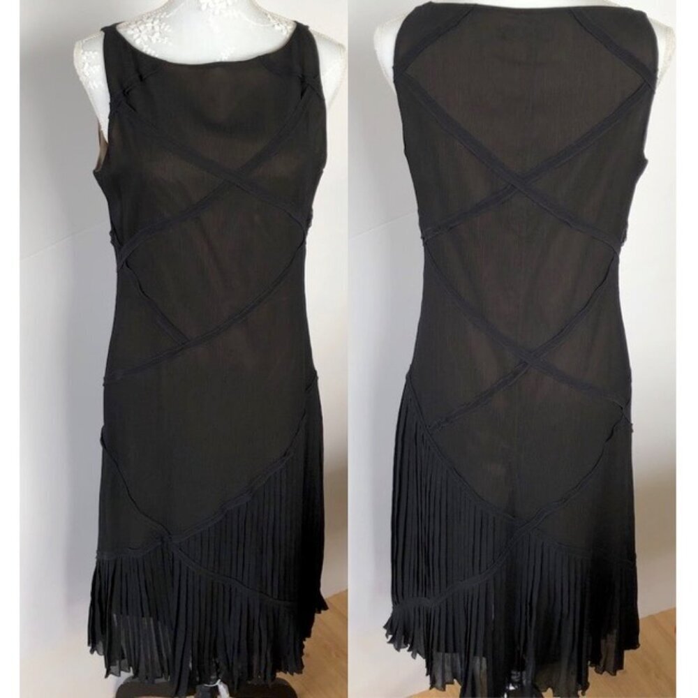 SANDWICH Vintage 90’s Black Silk Reminiscent Art Deco Flapper Sheath Dress EU38